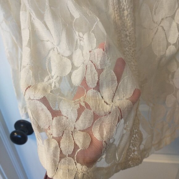 Women's ADiva Off White Lace Sheer Long Sleeve Blouse Size Large - Picture 5 of 11